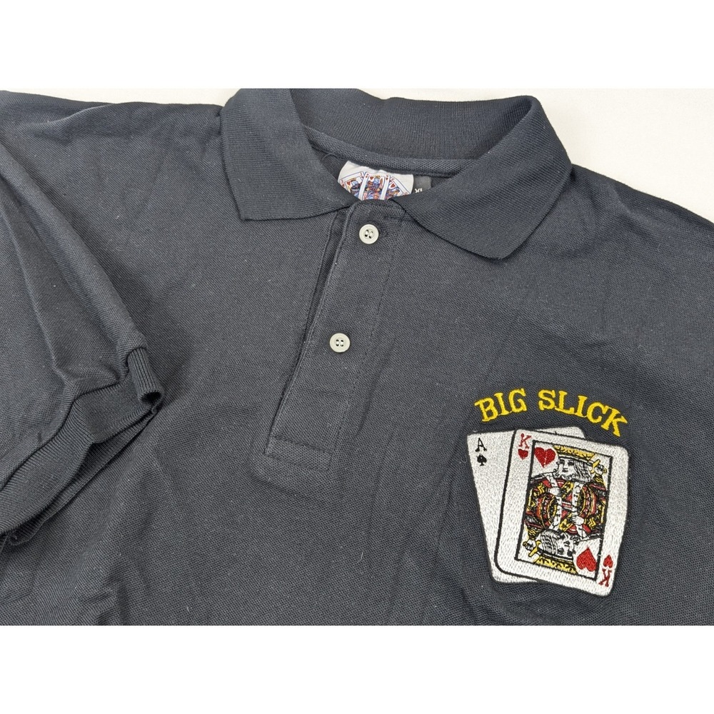 Big Slick Poker Polo Shirt Men XL Black Poker Tour International Cards Blackjack